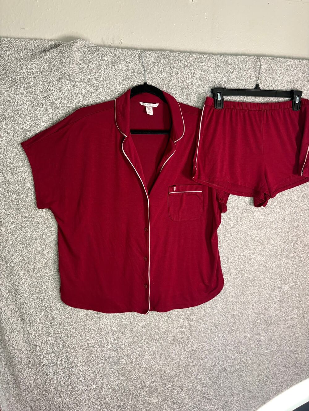 Victoria’s Secret Red Pajama Set M Shorts VS Logo 2017